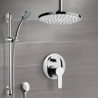 Shower Faucet Chrome Shower Set with Rain Ceiling Shower Head and Hand Shower Remer SFR49